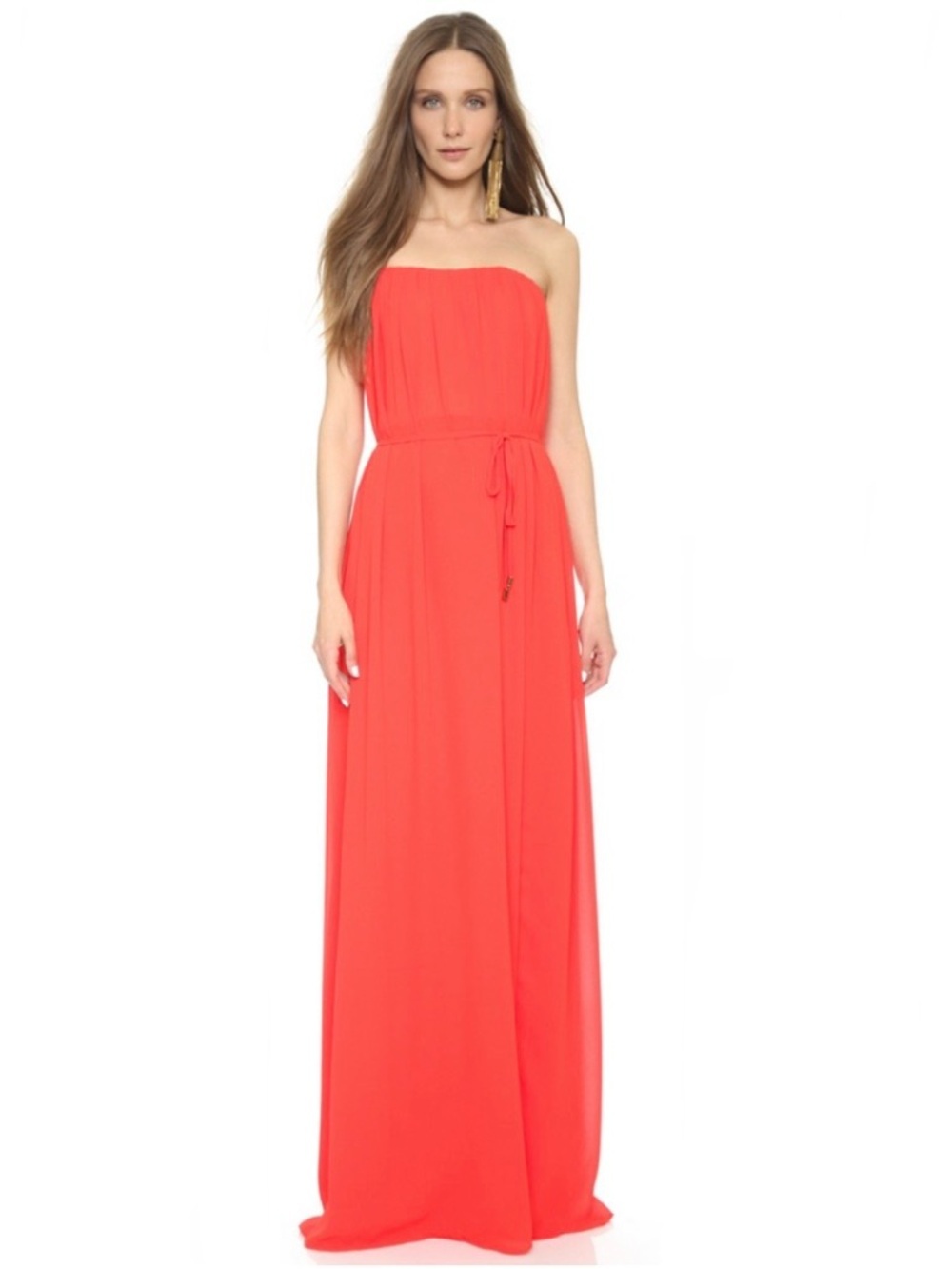 SALONI Francine Strapless Maxi Dress Gown Red Orange Poppy US size 2
